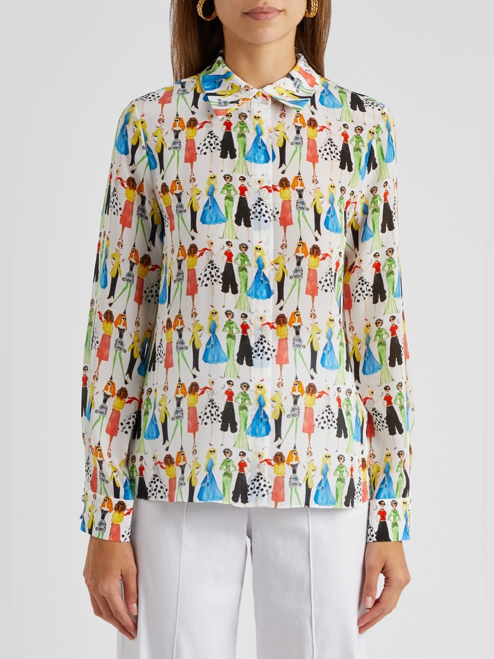 NWT Alice Olivia Willa Staceface Silk Button-Up Shirt